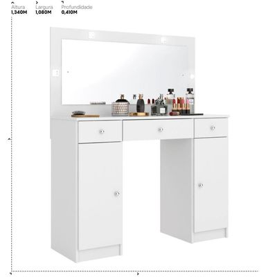 Camarim Penteadeira 3 Gavetas 2 Porta Com Led Viena Branco