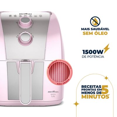 Air Fryer Rosa Britânia 5,5L Cesto Pinkstone 1500W BAFE53 127V