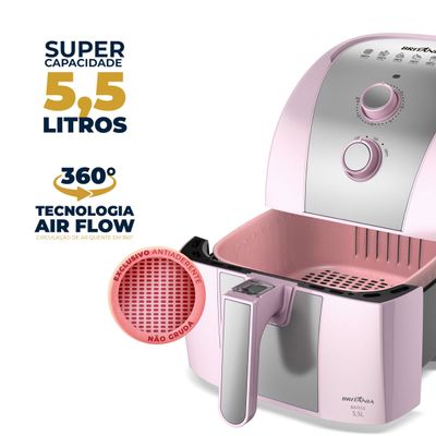 Air Fryer Rosa Britânia 5,5L Cesto Pinkstone 1500W BAFE53 127V