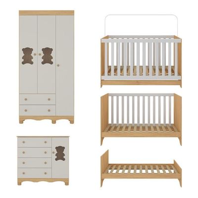 Quarto De Bebê Completo Com Berço Americano 3 Em 1 Ternura Multimóveis MP4655 Madeirado-off White