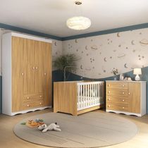 Quarto De Bebê Completo Com Berço Americano 3 Em 1 Realeza Multimóveis MP4583 Branco-madeirado