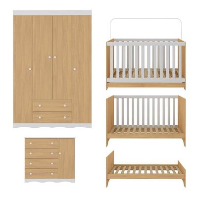 Quarto De Bebê Completo Com Berço Americano 3 Em 1 Realeza Multimóveis MP4583 Branco-madeirado