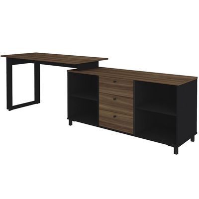 Mesa Escritório Home Office Escrivaninha 03 Gavetas 04 Nichos Next A02 Ipê Preto - Lyam Decor