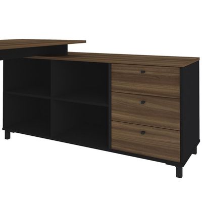 Mesa Escritório Home Office Escrivaninha 03 Gavetas 04 Nichos Next A02 Ipê Preto - Lyam Decor