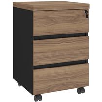 Gaveteiro Para Escritório com Rodízios 03 Gavetas Unik A02 Nogal Preto - Lyam Decor