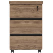 Gaveteiro Para Escritório com Rodízios 03 Gavetas Unik A02 Nogal Preto - Lyam Decor