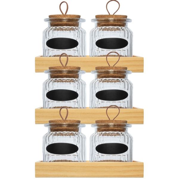 3 Conjuntos Porta Temperos Especiarias Potes de Vidro 260ml Bandeja Madeira Lyor