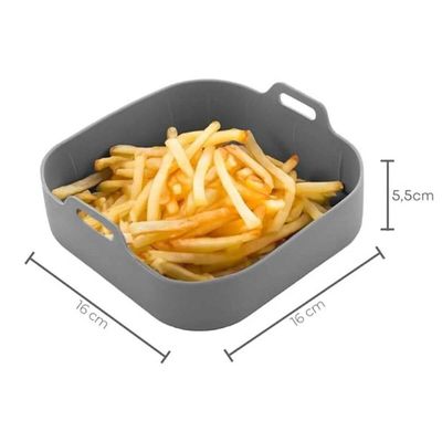 Conjunto 2 Formas Quadradas de Silicone para Air Fryer Cinza 16x5,5cm Reutilizável Cozinha Assar