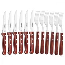 Jogo de Talheres Jumbo Tramontina Churrasco com Laminas em Aço Inox e Cabos de Madeira Polywood Vermelho 12 Peças