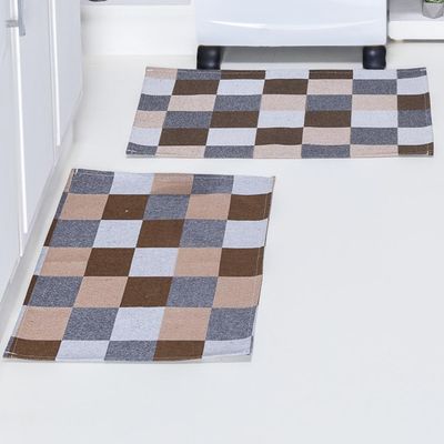 Kit Passadeira Tapete Cozinha 3 Peças Jacquard Base Antiderrapante - Tabuleiro Avelã