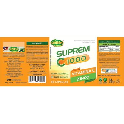 Kit 2 Suprem C 1000 Vitamina C 1000 Mg + Zinco 7Mg 30Cáps