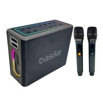 Caixa De Som Bluetooth  Karaokê Rgb 120W  Com 2 Microfones Sem Fio  Basike
