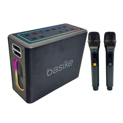 Caixa De Som Bluetooth  Karaokê Rgb 120W  Com 2 Microfones Sem Fio  Basike