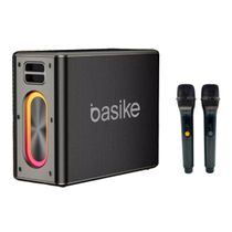 Caixa De Som Bluetooth  Karaokê Rgb 120W  Com 2 Microfones Sem Fio  Basike