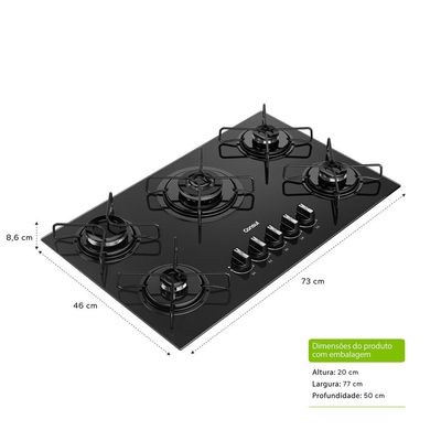 Cooktop 5 Bocas a Gás Mesa de Vidro Temperado CDS75AE Consul Preto / Bivolt