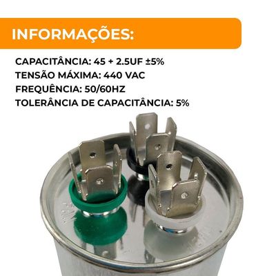 Capacitor 45 + 2,5uf 440v - Duplo Único