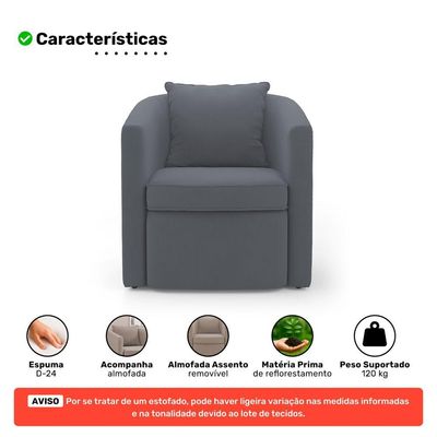 Kit 02 Poltronas Decorativas Sala De Estar Aimê Suede Cinza - Desk Design