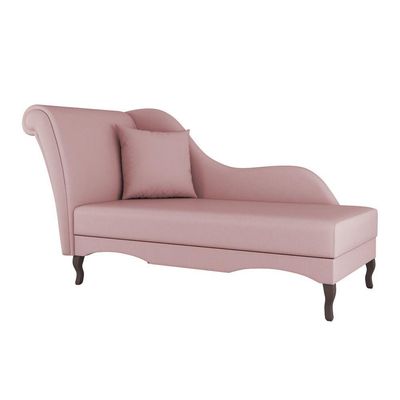 Divã Recamier Chaise Longue Valentina Clássico Com Pés De Madeira Veludo Rosê - Desk Design