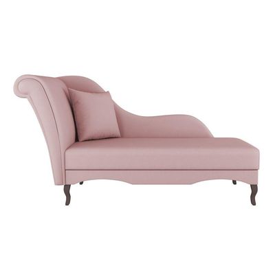 Divã Recamier Chaise Longue Valentina Clássico Com Pés De Madeira Veludo Rosê - Desk Design
