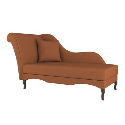Divã Recamier Chaise Longue Valentina Clássico Com Pés De Madeira Veludo Terracota - Desk Design
