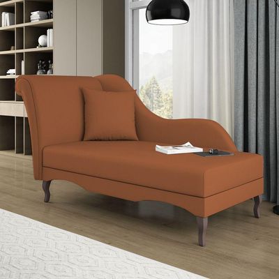 Divã Recamier Chaise Longue Valentina Clássico Com Pés De Madeira Veludo Terracota - Desk Design