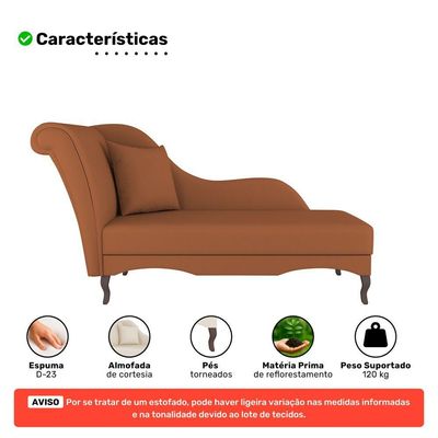 Divã Recamier Chaise Longue Valentina Clássico Com Pés De Madeira Veludo Terracota - Desk Design