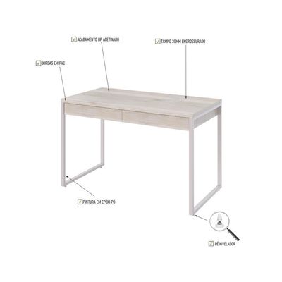 Mesa Office 120x60x75cm C/02 Gavetas Kuadra Snow - Est.branca