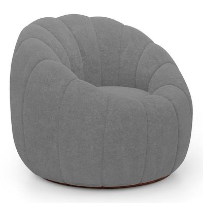 Poltrona Decorativa Concha Fixa Com Puff Estilo Abóbora Shell Bouclê Cinza Escuro - Desk Design