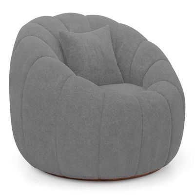 Poltrona Decorativa Estilo Concha Abóbora Shell Giratória Bouclê Cinza Escuro - Desk Design
