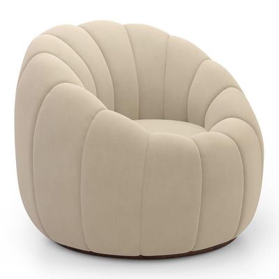 Poltrona Decorativa Concha Fixa Com Puff Estilo Abóbora Shell Veludo Bege - Desk Design