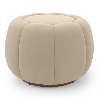 Poltrona Decorativa Concha Fixa Com Puff Estilo Abóbora Shell Veludo Bege - Desk Design