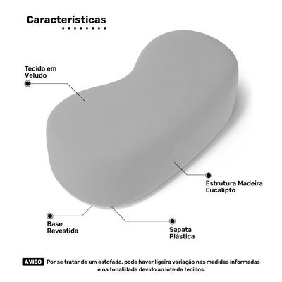 Puff Decorativo Living Aisha Orgânico 02 Lugares Veludo Cinza Claro - Desk Design