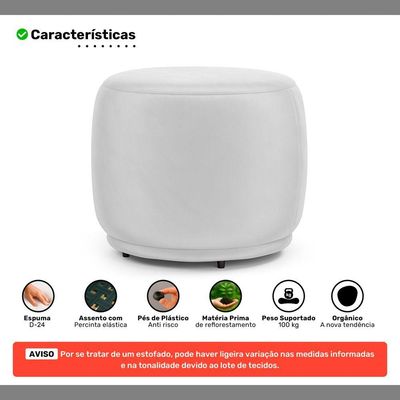 Kit 02 Puffs Decorativos Orgânicos Molly Redondo Couríssimo Branco - Desk Design Cor Branco