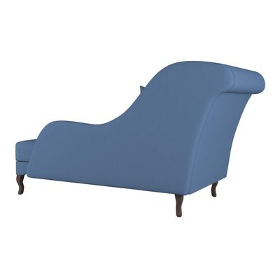 Divã Recamier Chaise Longue Valentina Clássico Com Pés De Madeira Linho Azul Denim - Desk Design