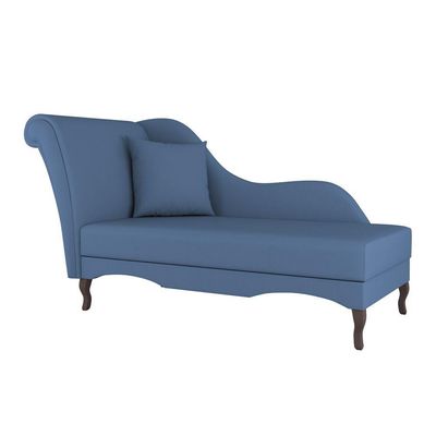 Divã Recamier Chaise Longue Valentina Clássico Com Pés De Madeira Linho Azul Denim - Desk Design