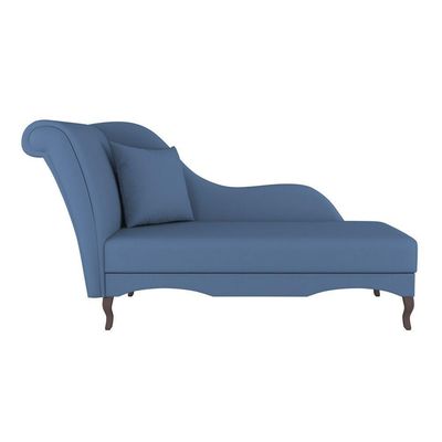 Divã Recamier Chaise Longue Valentina Clássico Com Pés De Madeira Linho Azul Denim - Desk Design