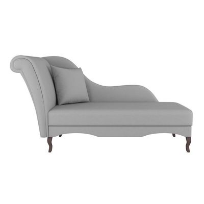 Divã Recamier Chaise Longue Valentina Clássico Com Pés De Madeira Linho Cinza - Desk Design