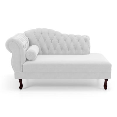 Divã Recamier Chaise Longue Lavínia 150cm Capitonê Pés De Madeira Courino Branco - Desk Design