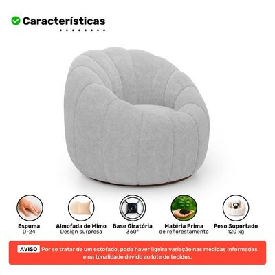 Poltrona Decorativa Estilo Concha Abóbora Shell Giratória Bouclê Cinza Claro - Desk Design