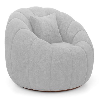 Poltrona Decorativa Estilo Concha Abóbora Shell Giratória Bouclê Cinza Claro - Desk Design