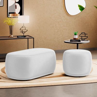 Conjunto 02 Puffs Decorativos Orgânicos Molly Couríssimo Branco - Desk Design Cor Branco