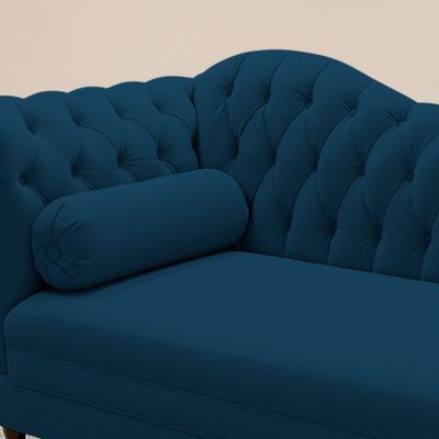 Divã Recamier Chaise Longue Lavínia 150cm Capitonê Pés De Madeira Veludo Azul Marinho - Desk Design