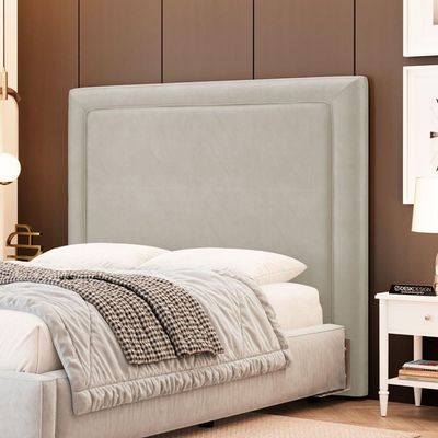 Cabeceira Cama Box Casal Padrão Alba 140cm Com Frame Veludo Bege Claro - Desk Design
