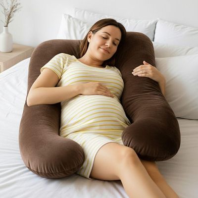 Almofada Travesseiro De Corpo Gestante Relaxante Isa Grande Macia Veludo Marrom - Desk Design