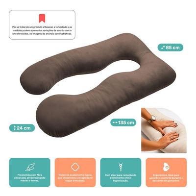 Almofada Travesseiro De Corpo Gestante Relaxante Isa Grande Macia Veludo Marrom - Desk Design