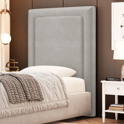 Cabeceira Cama Box Solteiro Alba 90cm Com Frame Veludo Bege Claro - Desk Design