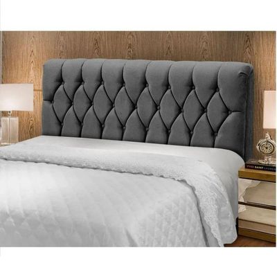 Cabeceira Cama Box Casal King Size 195cm Eloá Estofada Suede Premium Cinza