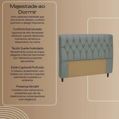 Cabeceira Cama Box Casal King Size 195cm Eloá Estofada Suede Premium Cinza