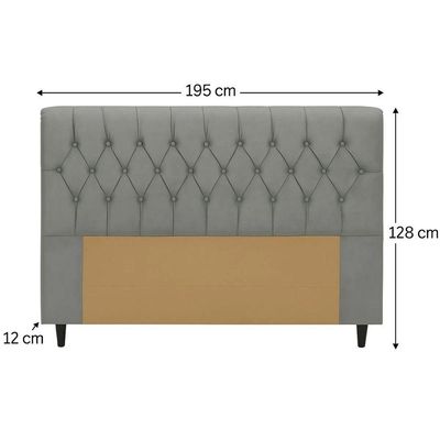 Cabeceira Cama Box Casal King Size 195cm Eloá Estofada Suede Premium Cinza