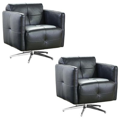 Kit 2 Poltronas Decorativas Astúria Base Giratória Couro Preto - Gran Belo